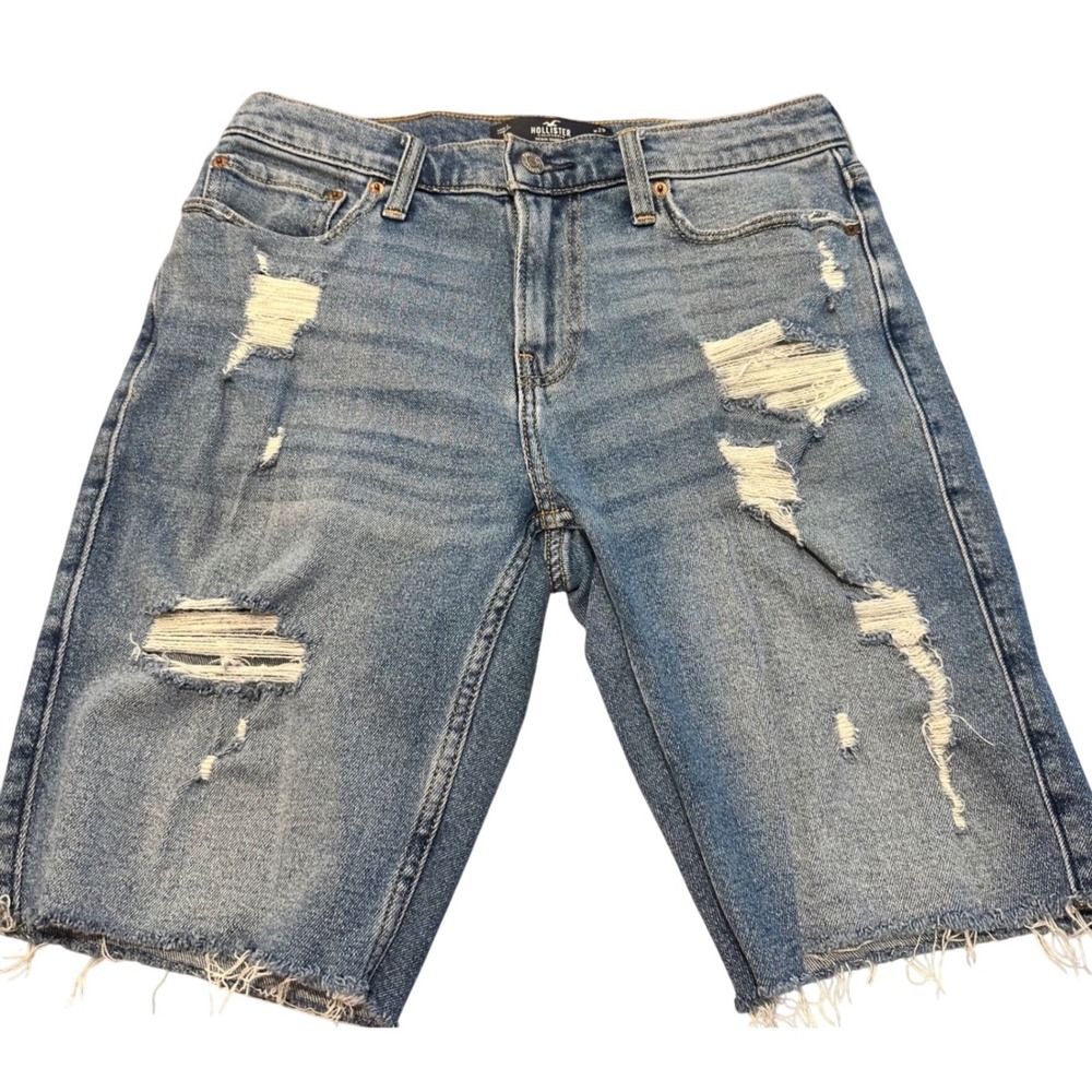 Hollister Mens Epic Flex Distressed Denim Cutoff Shorts Blue W29 9 Inch Inseam